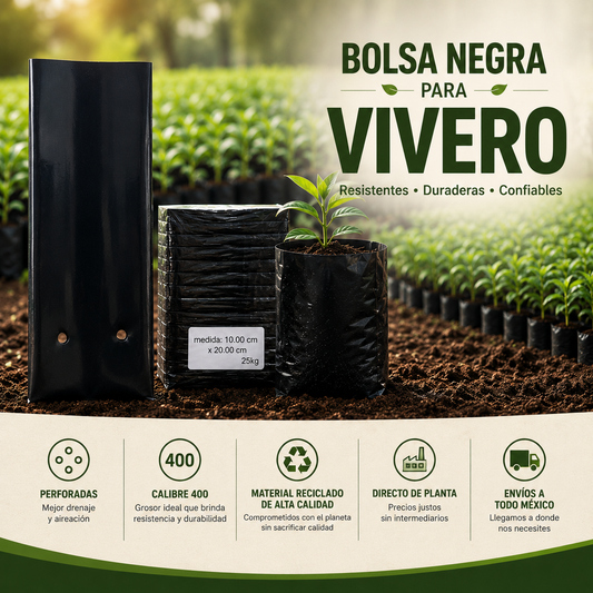 Bolsa Negra Para Vivero 10x20 -  Paquete de 25kg